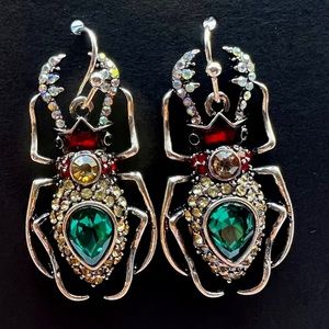 Crystal scarab beetle dangle earrings